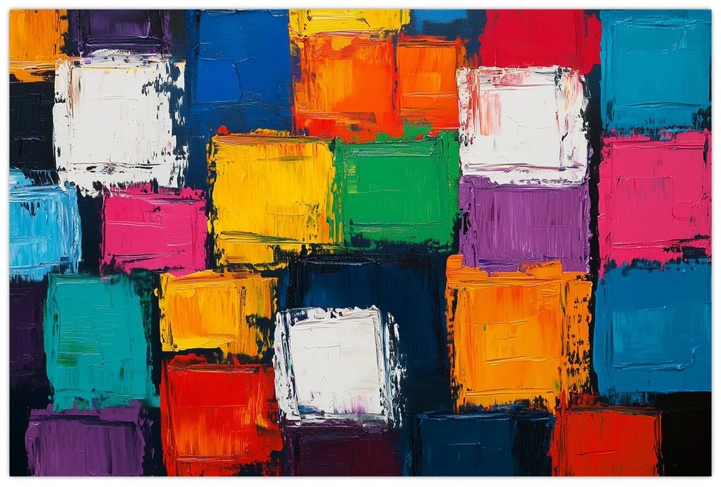 Kép - Színes négyzetek festménye (90x60 cm)