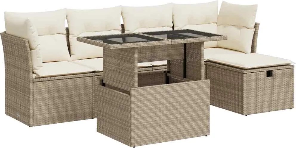 vidaXL 6 részes bézs polyrattan kerti ülőgarnitúra párnával