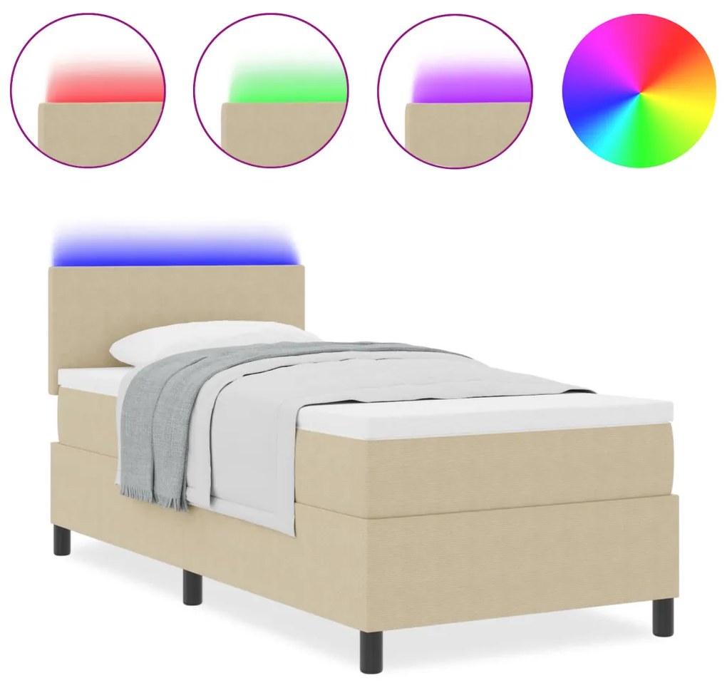 Box Spring Ágy Matraccal & LED Fénnyel Bézs 80x200 cm Bársonyos Szövet