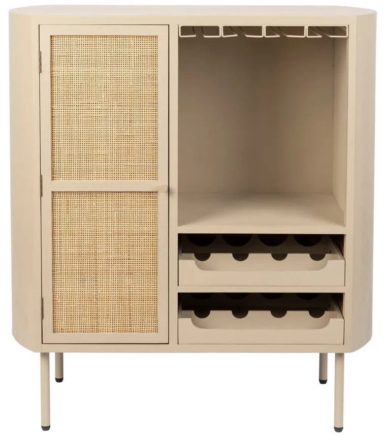 Krémszínű rattan bortartó szekrény, palackok száma 8, 90x100 cm Amaya – White Label