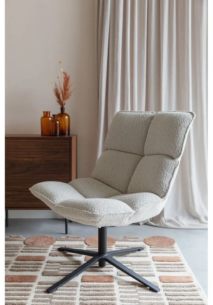 Krémszínű forgó buklé fotel Bros – White Label