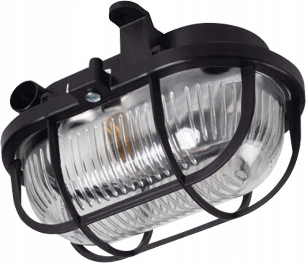 Lámpa Falra szerelhető Csatorna Garázs Hermetikus E27 IP54 Ovális Fekete