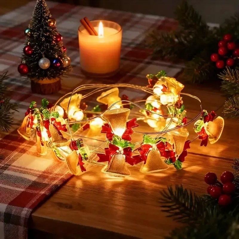 Fényfüzér 20 LED-es Csengők aranyos elemes 2 m