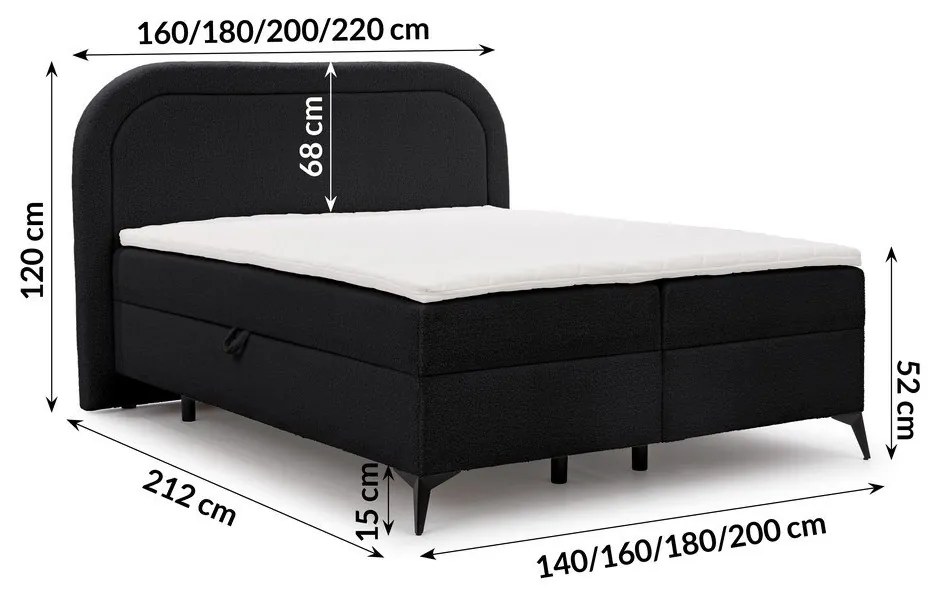 Fekete ágyneműtartós boxspring ágy 200x200 cm Ornes – Ropez