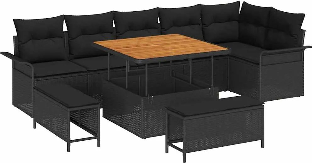 vidaXL Kerti Kanapé Szett párnával tárolóval párnával 9 pcs Fekete