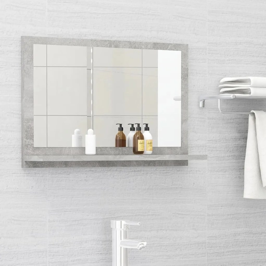 betonszürke forgácslap fürdőszobai tükör 60 x 10,5 x 37 cm