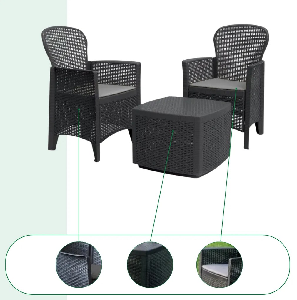 I.P.A.E-Progarden Kerti garnitúra TREE, 3 részes, antracit színben