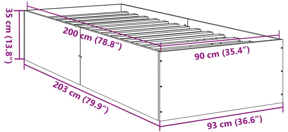 füstös tölgyszínű szerelt fa ágykeret 90 x 200 cm