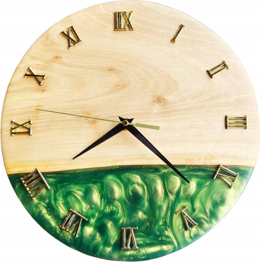 Falióra Fából és Zöld Gyantából Arany Számok