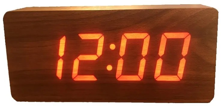 Óriás Dizájn Fa hatású LED Óra Ébresztőóra 21 Cm Óra Ébresztés Taps Hőmérő Funkciókkal