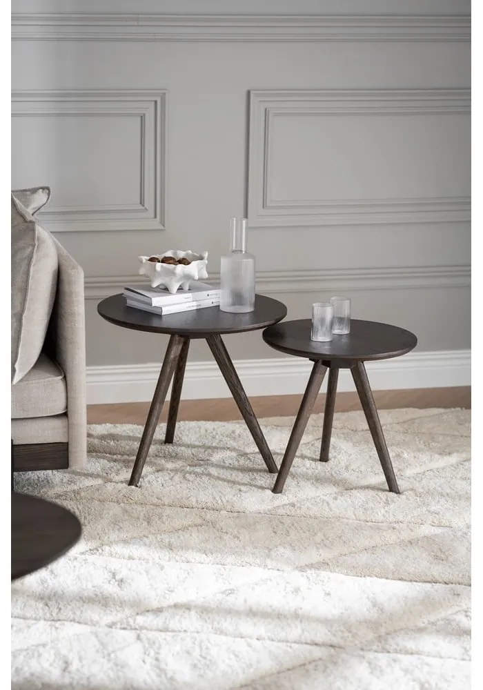 Tölgyfa kerek tárolóasztal szett 2 db-os ø 50 cm Yumi – Rowico