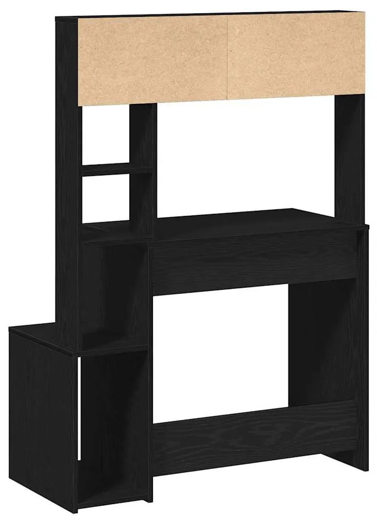 fekete szerelt fa íróasztal polcokkal 100x45x140 cm