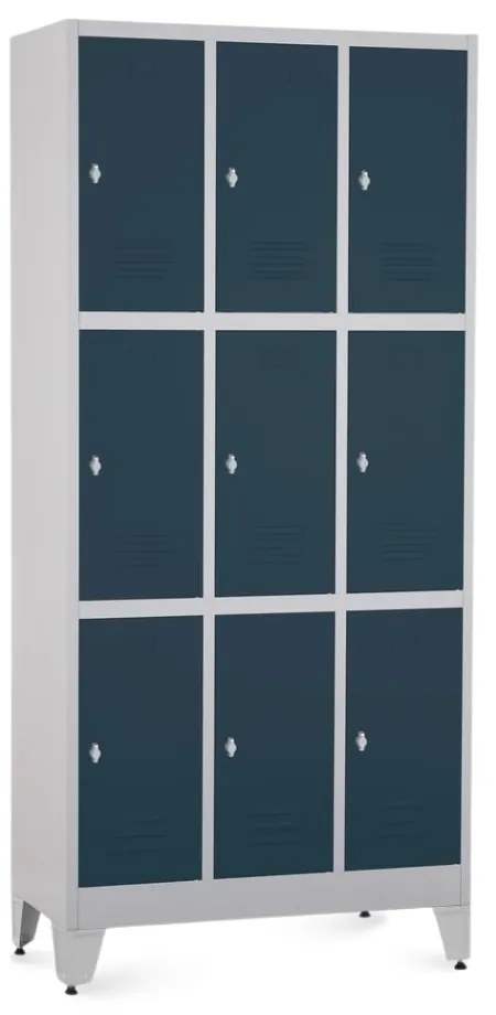 Fém szekrény - 9 doboz, 90 x 45 x 196,5 cm, helyreigazítással, lakathoz zár, antracit - ral 7016