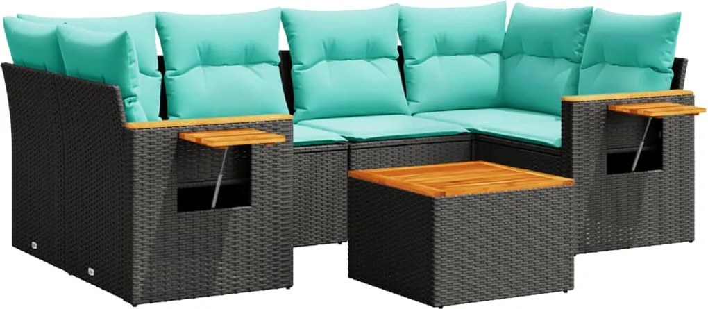 vidaXL 7 részes fekete polyrattan kerti ülőgarnitúra párnákkal