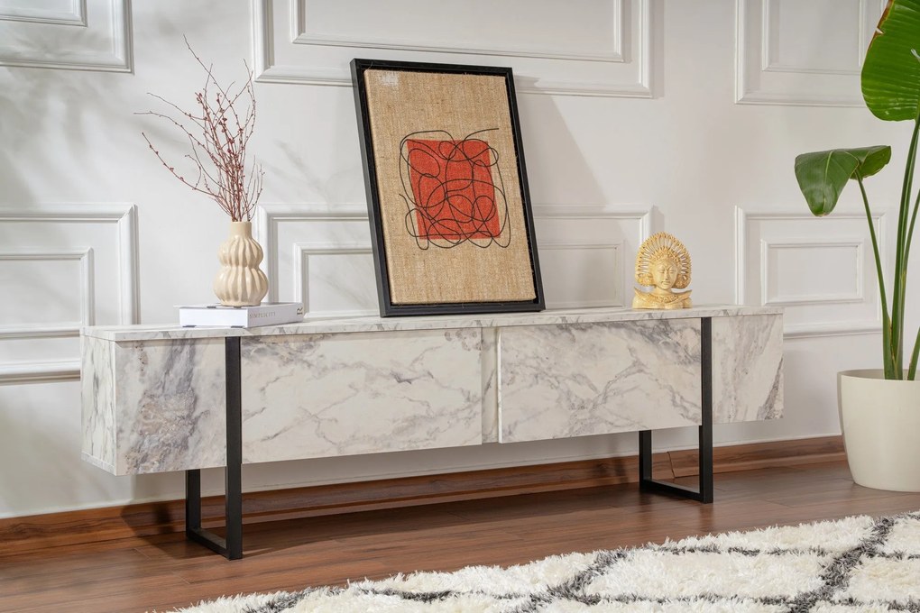TV szekrény Serenity - Fressia Marble, Fekete
