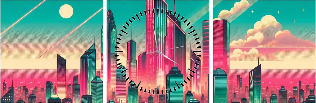 Kép – Nagyváros pop-art stílusban (órával) (90x30 cm)