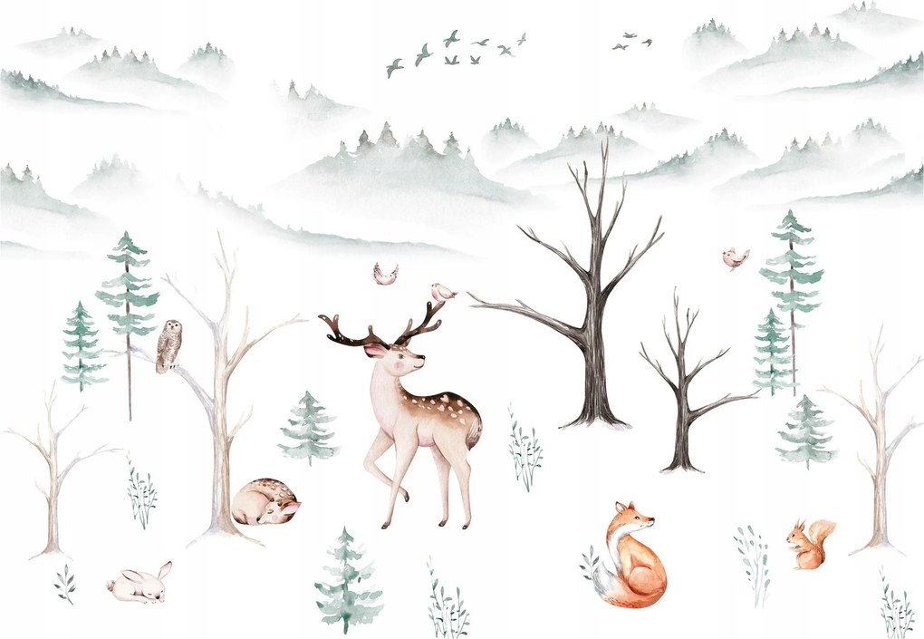 Fotótapéta Téli erdő Állatok Szarvas Róka vinil 416x290 +ragasztó