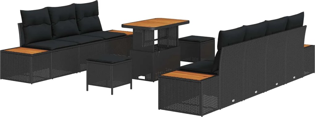 vidaXL Kerti Kanapé Szett párnával tárolóval 10 pcs Fekete Poli rattan