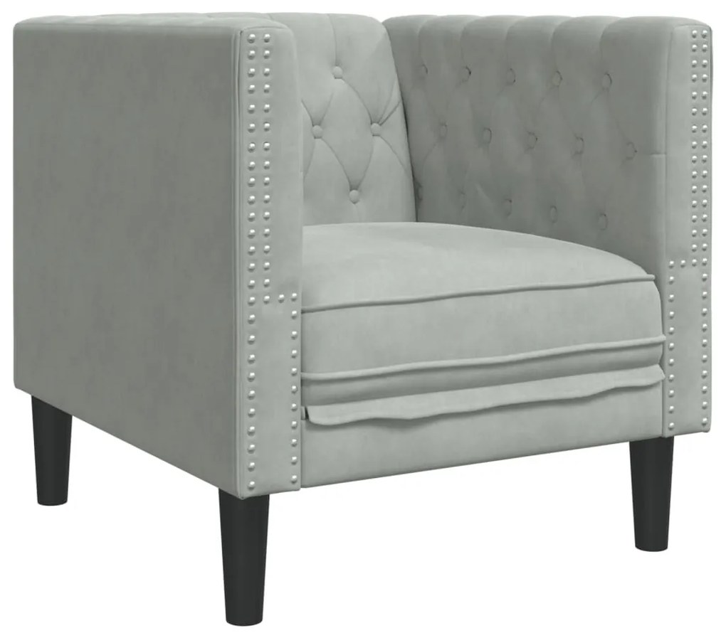 világosszürke bársony Chesterfield kanapéfotel