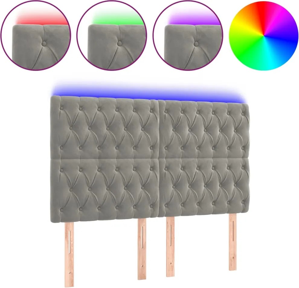 vidaXL világosszürke bársony LED-es fejtámla 160x7x118/128 cm