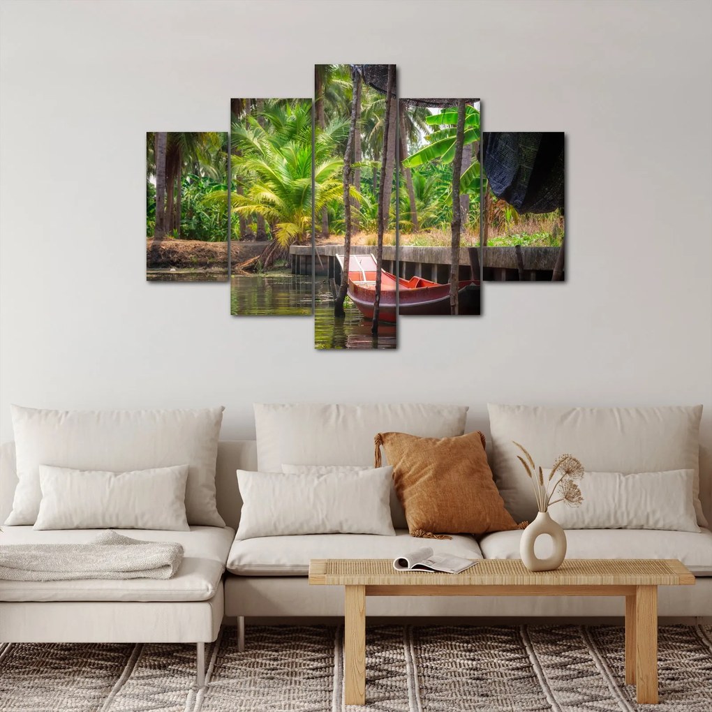 Kép - Fából készült hajó a csatornán, Thaiföld (150x105 cm)