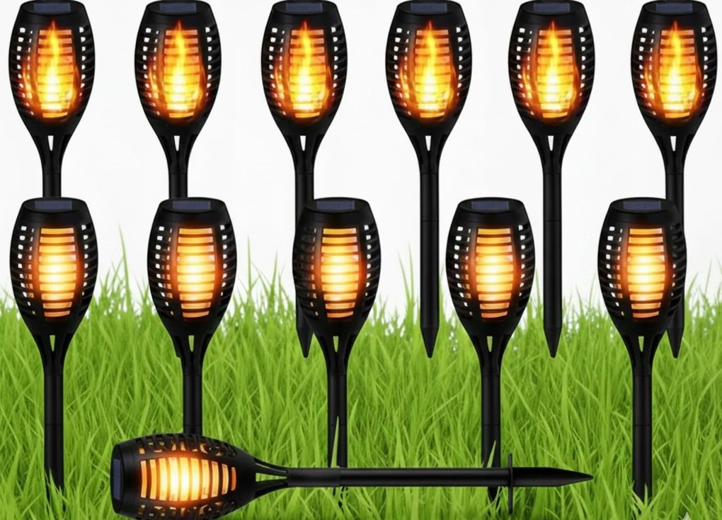 12xNapelemes Kerti Lámpa Led Fáklya Lámpa Oszlop Beszúrható Dekoratív 12LED