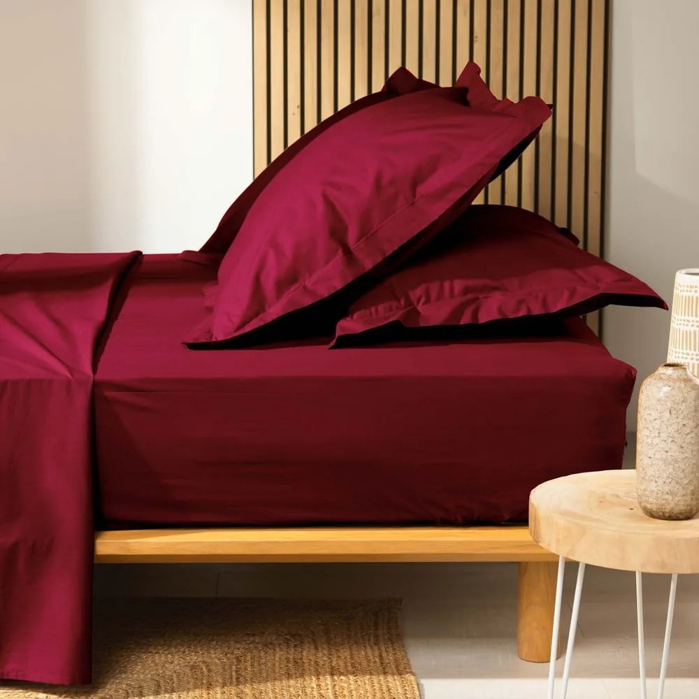 Piros gumis bio pamut lepedő 140x190 cm Biolina – douceur d'intérieur
