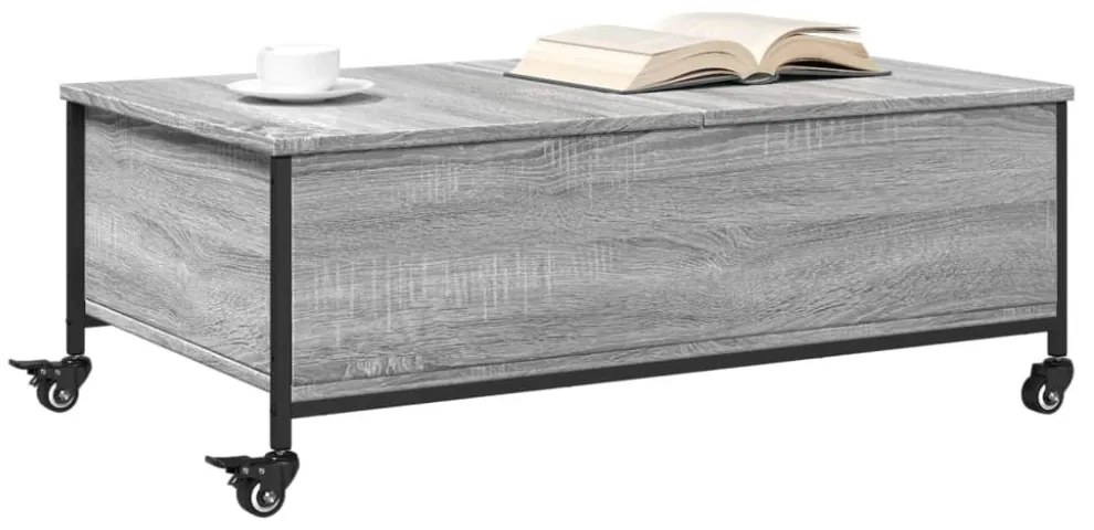 szürke sonoma szerelt fa dohányzóasztal kerekekkel 91x55x34 cm