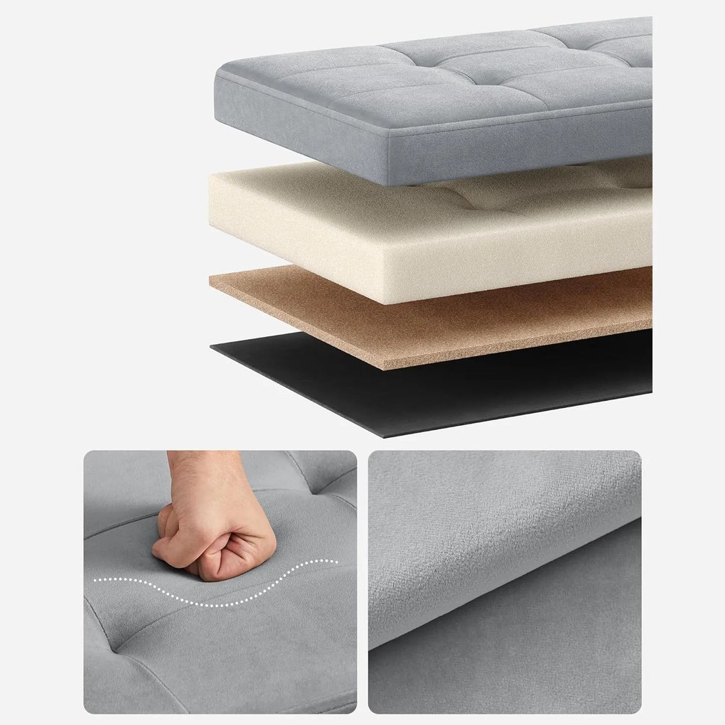 Tároló puff, összecsukható bársony tárolódoboz, szürke, 31 x 41 x 31 cm