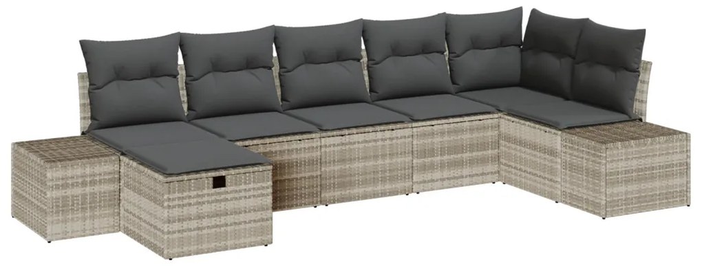 7 Részes Kerti Sofa Szett Párnákkal Világosszürke Polirattan