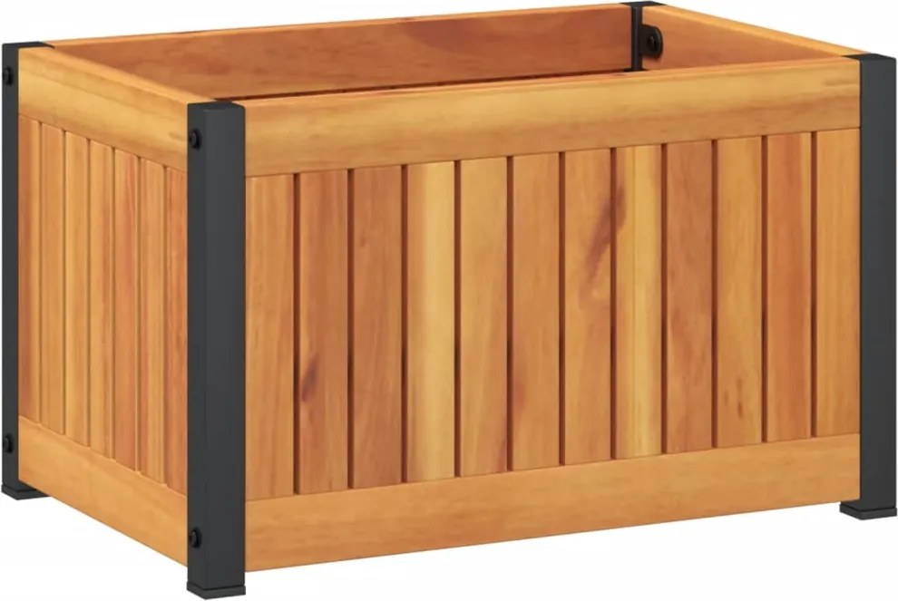 vidaXL tömör akácfa és acél kerti virágtartó 45 x 30 x 27,5 cm