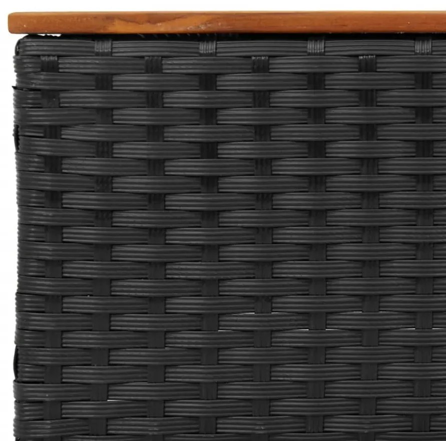 5 részes fekete polyrattan akácfa kerti kanapészett párnákkal