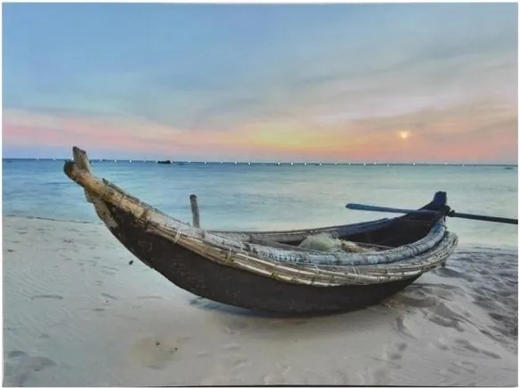 Fali kép Hajó a strandon LED időzítővel 30 x 40 cm
