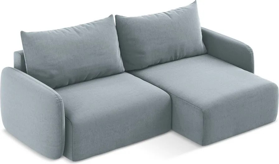 Kék bársony kinyitható-tárolóhelyes sarokkanapé (jobb oldali-heverő résszel) Kalena – Makamii