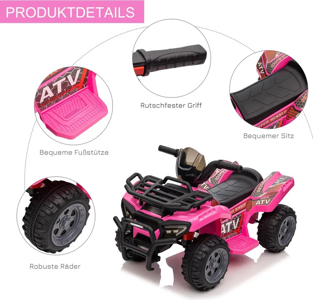 HOMCOM Kids Quad elektromos 6V-os gyerek quad hátrameneti funkcióval, zenével, rózsaszín