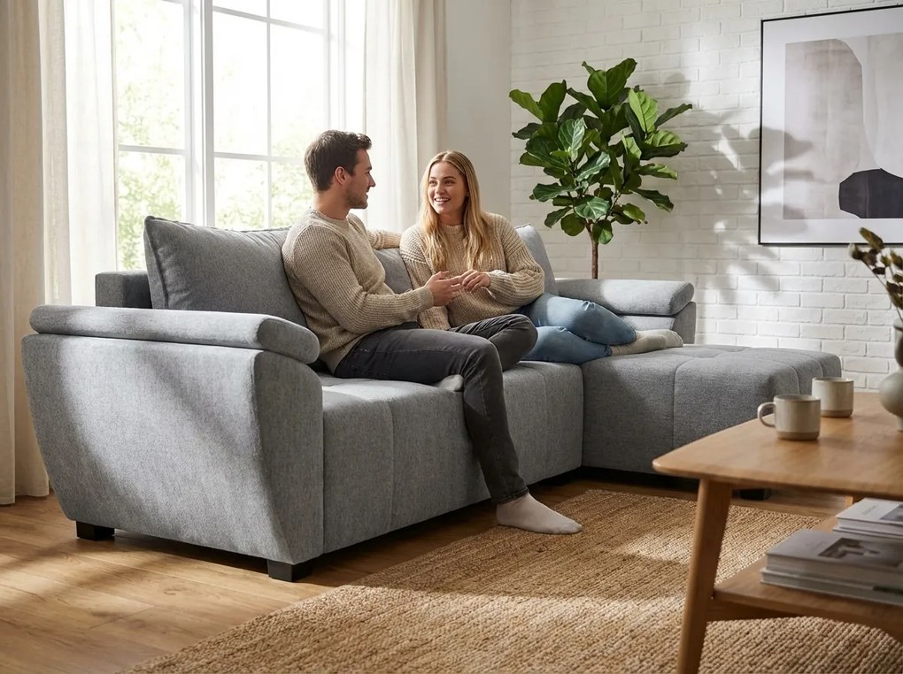 Kihúzható, kétoldalas L alakú ülőgarnitúra LIVARO 251x140 cm, világosszürke