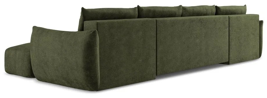 Zöld zsenília kinyitható sarokkanapé (U alakú) Leila – Makamii