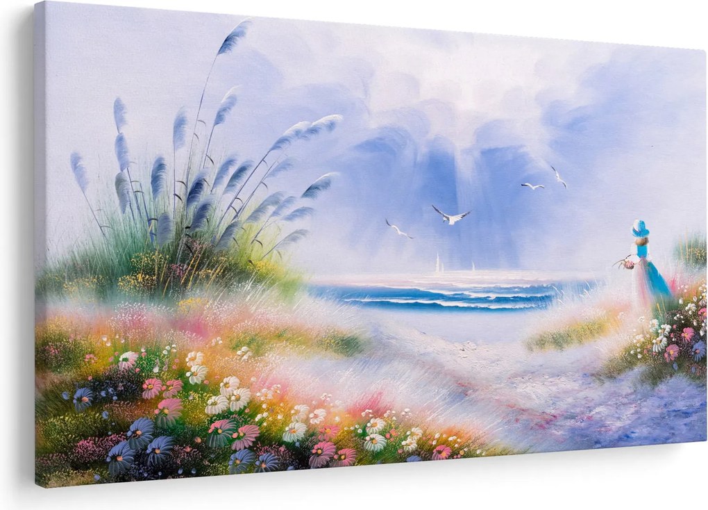 Kép - romantikus tengerpart, olajfestmény (90x60 cm)
