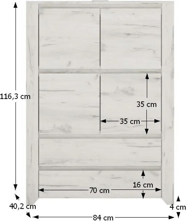 Komód typ 33, fehér craft, ANGEL