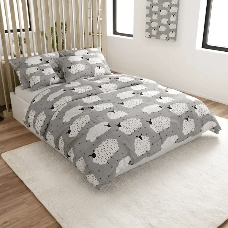 Pamut ágynemű SHEEP POLY szürke Ágyneműhuzat mérete: 70 x 90 cm | 140 x 220 cm