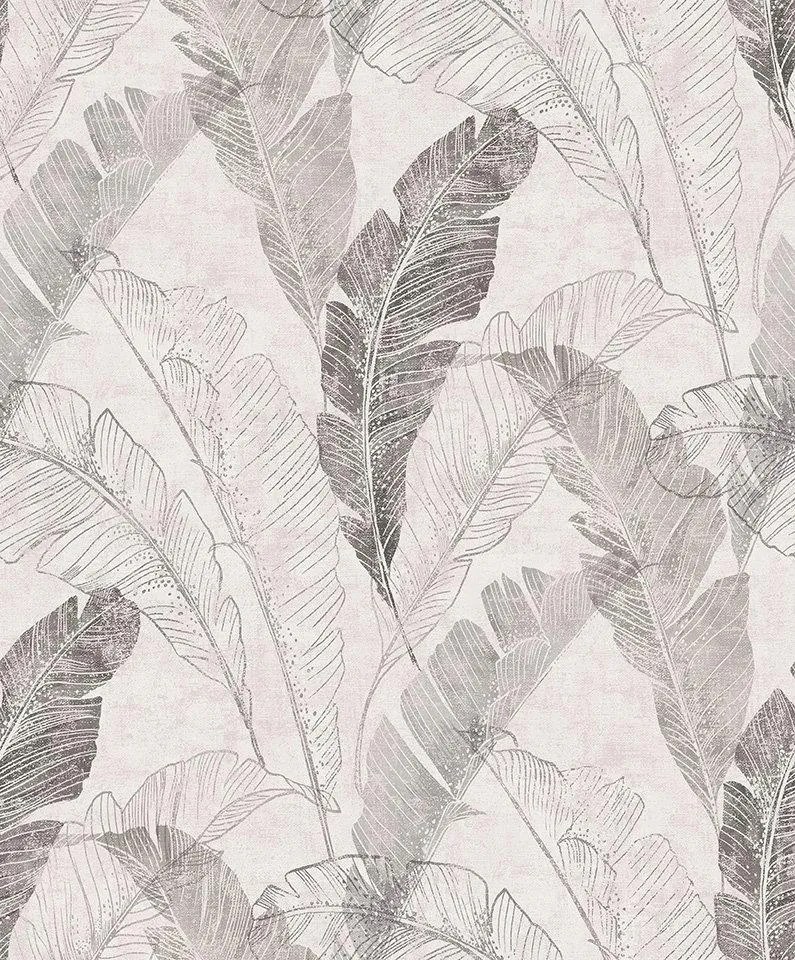 Fali tapéta festett szürke trópusi levelek ba