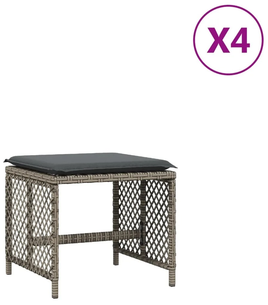 4 db szürke polyrattan kerti szék párnával 41 x 41 x 36 cm