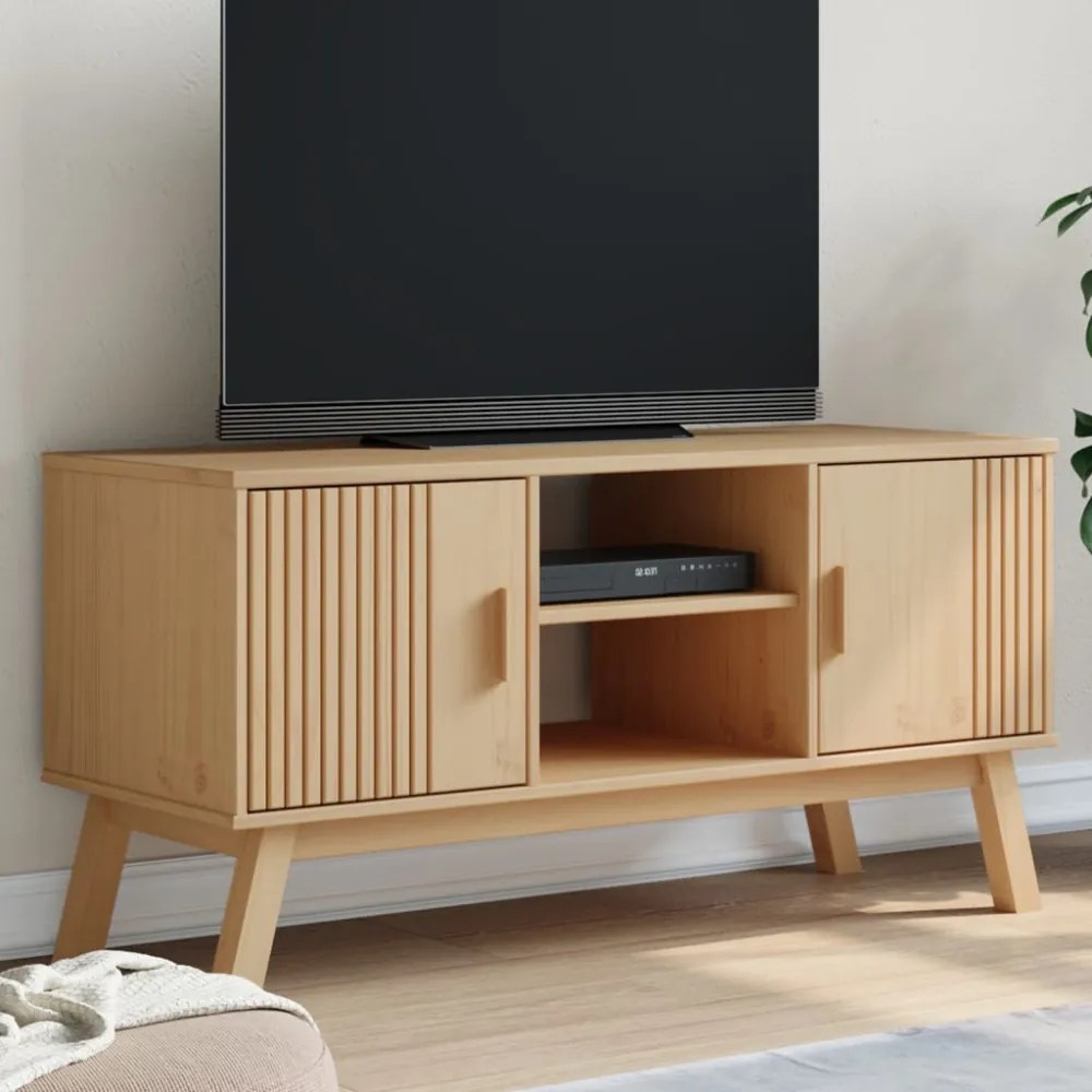 OLDEN barna tömör fenyőfa TV-szekrény 114 x 43 x 57 cm
