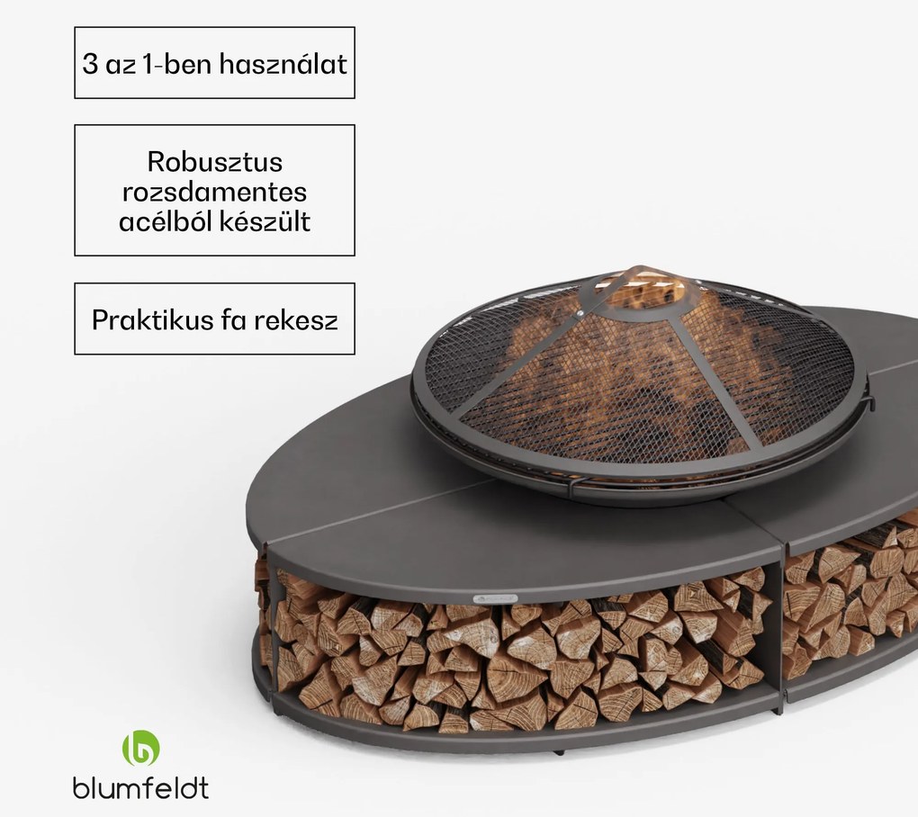 Blumfeldt Firebowl Ebeko 3 az 1-ben, grillsütőként vagy asztalként is használható, grillrács + szikravédő