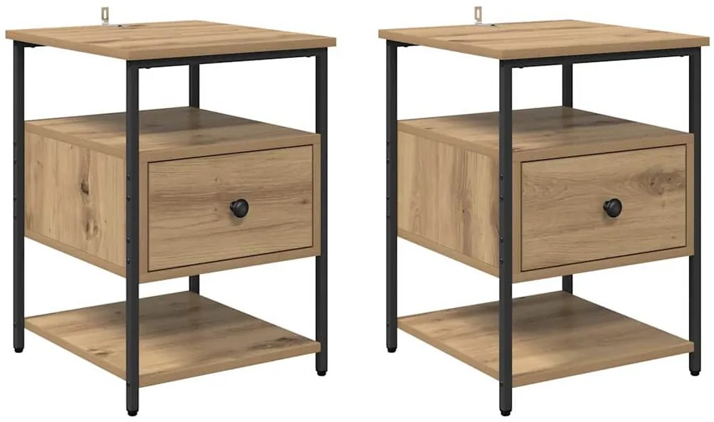 Éjjeliszekrény 2 pcs kézműves tölgy 40 x 42 x 56 cm Faanyag