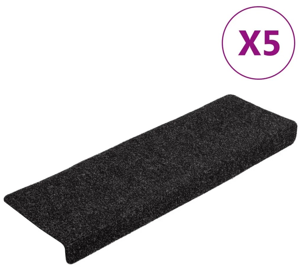5 db fekete tűlyukasztott lépcsőszőnyeg 65x21x4 cm