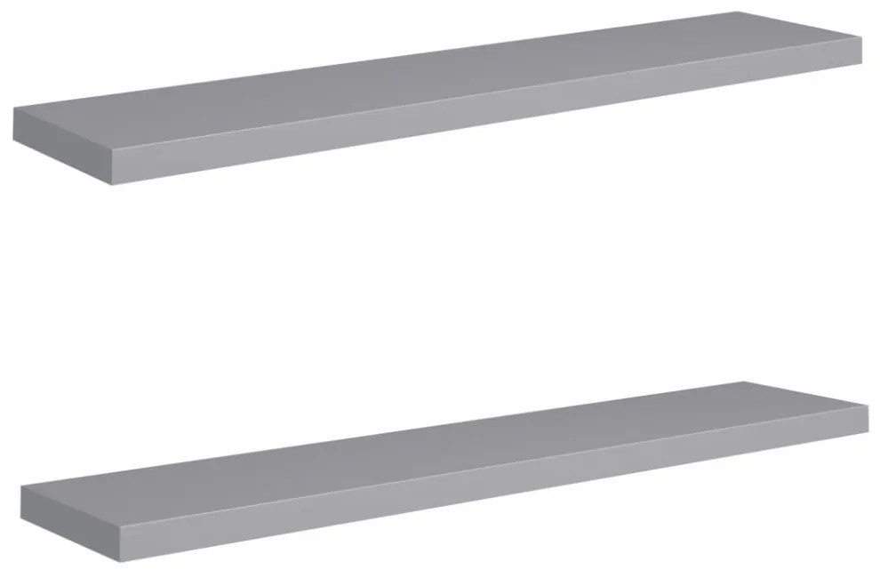 2 db szürke MDF lebegő fali polc 120 x 23,5 x 3,8 cm