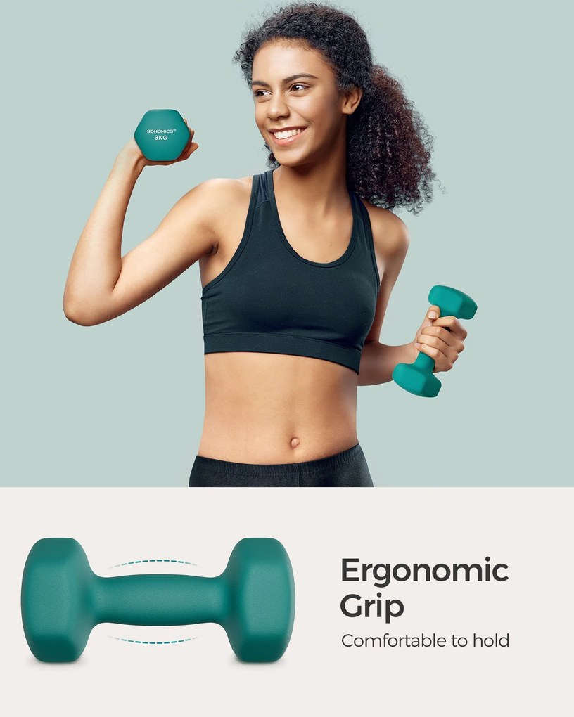 2 db-os neoprén hatszögletű súlyzókészlet, 2 x 3 kg, kékeszöld