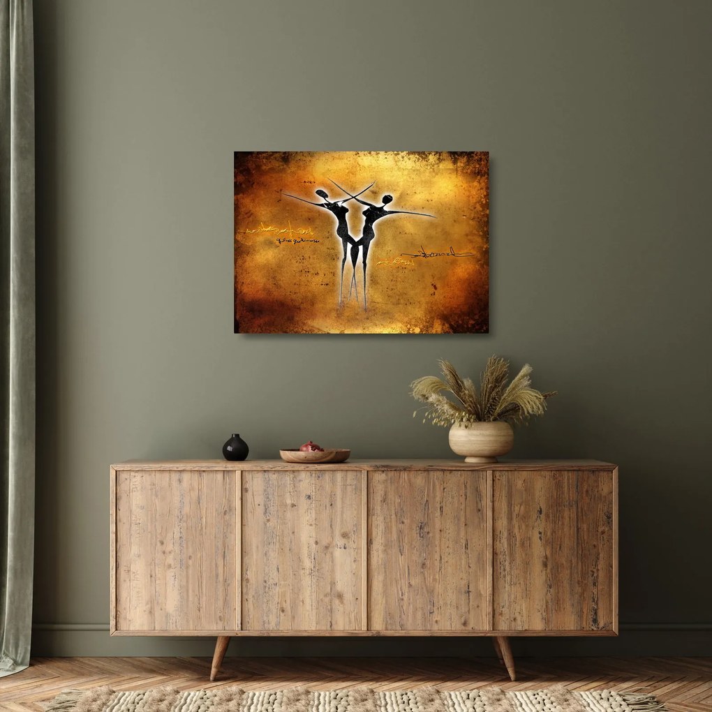 Festmény képe egy táncoló párról (üvegen) (70x50 cm)