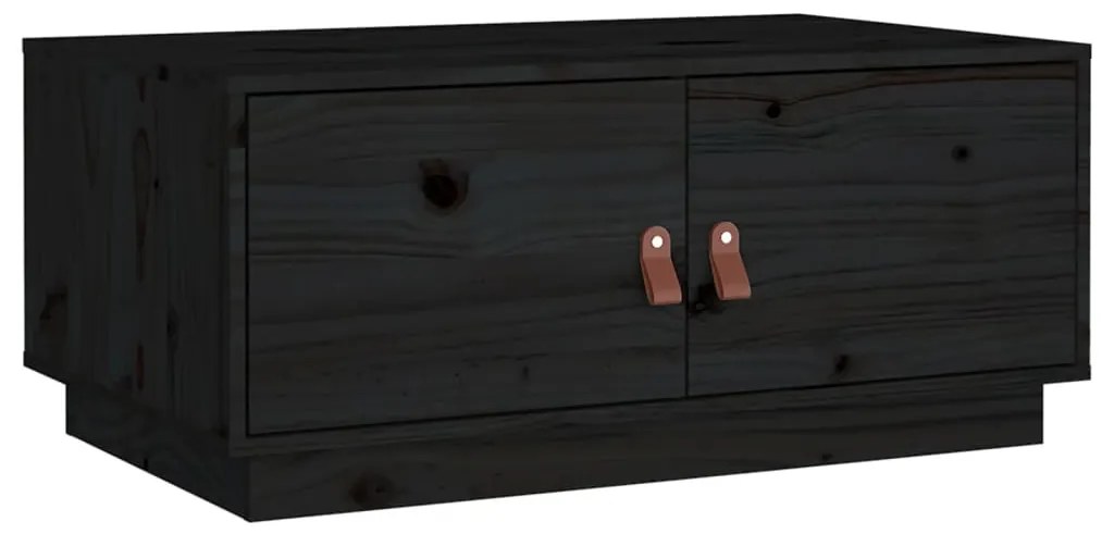 Fekete tömör fenyőfa dohányzóasztal 80 x 50 x 35 cm